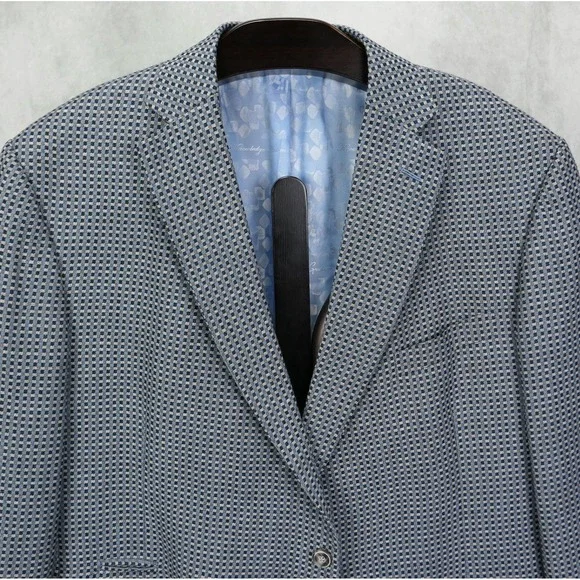 Robert Graham 52R Wool / Linen 50/50 Blend Blue Gray Mini Check Blazer Men's